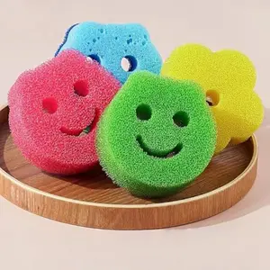 7-Pack Multicolor Smile Sponge Set with Hooks, Thick Multi-Purpose Cleaning Cloths for Kitchen, Bathroom, Daily Use, Dual Color Coding Design