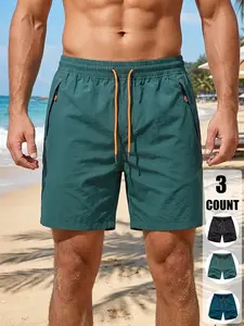 Summer Men's Vacation Beach Shorts, Quick-Dry Waterproof Surf Pants, Mesh Ventilation, Casual Four-Quarter Pants, Hawaii Beachwear, Swimming Shorts, Swimwear Shorts, Bathing Shorts, 1/3 Pack
