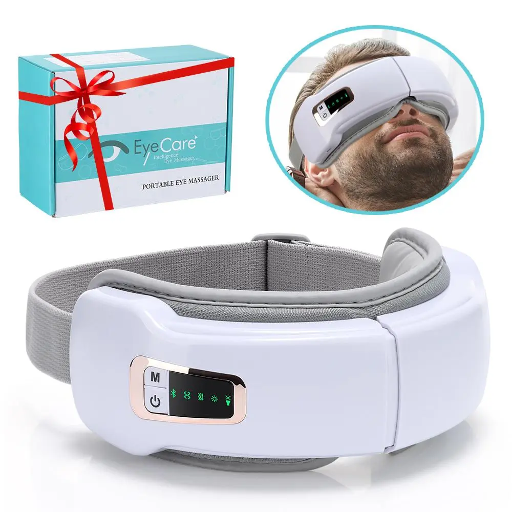 Electric Eye Massager Airbag Hot Compress, Music 5 Modes Heat Vibration, Wireless Foldable Design for Relaxation Aid and Sleep Travel Eye Mask Chrismas Gift, USB Rechargeable Massagers