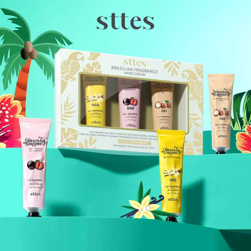 Sttes Perfume  Hand Cream  602#608#701# (3.17 fl.oz / 90g) – Gourmand fragrance (Caramel Vanilla + Pink dragon fruit + Roasted Macadamia Nut) | Pure vegetable oil formula | Free of mineral oil | Long-lasting moisturizing and nourishing.,familyfun