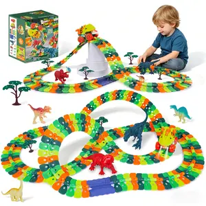 Dinosaur Track Toy Set - 64PCS/262PCS Optional Flexible Track with Electric Car, Kids' Educational Building Toy Gift, US Local Fast Shipping