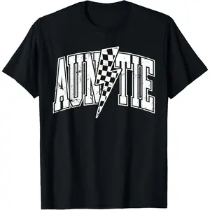 Auntie Hosting Race Car Pit Crew Checkered Birthday Party T-Shirt