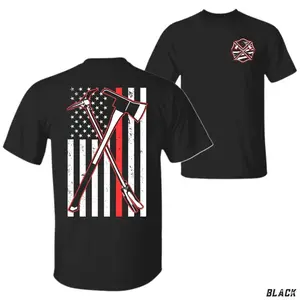Vintage "Navy Blue" Firefighter Axe Flag Graphic Tee, Retro Fire Dept Heritage T-Shirt, Classic Patriotic Thin Red Line Shirt, Premium Gift for First Responders & Heroes