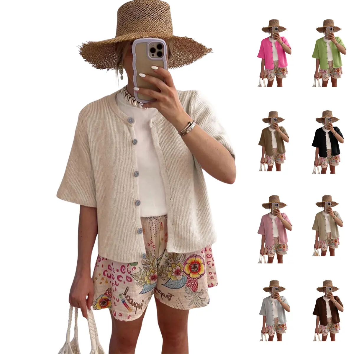 SCUSTY Women's Lightweight Cardigan Short Sleeve Button-Down Summer Cardigan Sweater