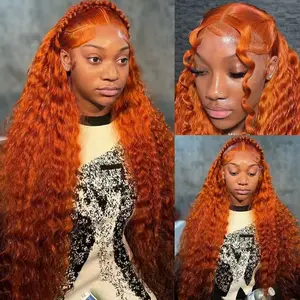 Daules Ginger Orange Deep Wave Lace Front Wigs Human Hair Colored 13x4 HD Transparent Lace Frontal Wig Human Hair for Black Women 180% Density
