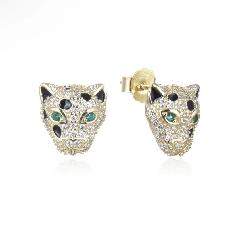 Elegant Jaguar Fine Studs, 14 Karat Gold Plated Sterling Silver Earrings Jewelry for Women, Casual Daily Wear, Stud Earring, Animal Motif, Female, Single Pair