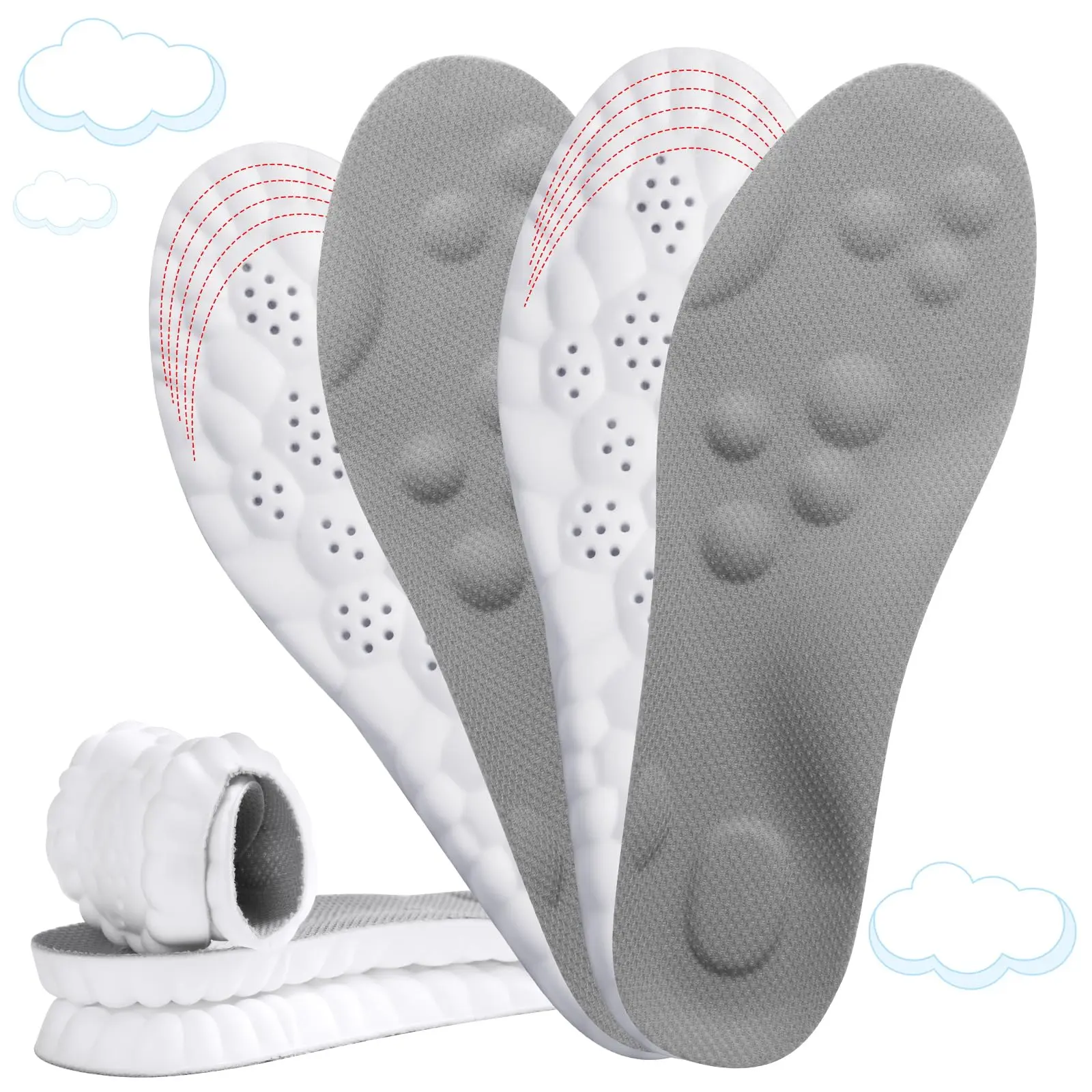 4D Cloud Insoles for Men and Women, Arch Support Insoles, Memory Foam Insoles, Shock Absorption and Cushioning Sports Steppers Shoe Insoles for Foot & Joint Support (XL Men 9-11.5 /Women 11-13 )