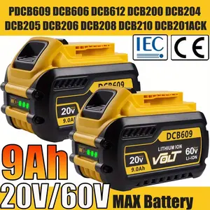 2 Packs Replace For DeWalt DCB606 DCB609 20V/60V MAX 9.0Ah Battery Compatible With DeWalt 20V/60V Power Tools