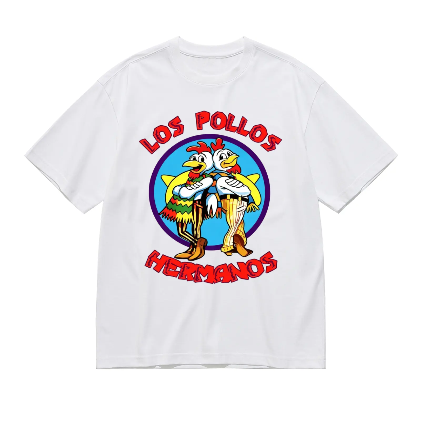 Los Pollos Hermanos Menswear Stylish Short-Sleeve T-Shirt - Funny Chicken Brothers Graphic, Breaking Bad Retro Print, Breathable Cotton Round Neck Fabric Unisex Casual Streetwear Top For Men Women