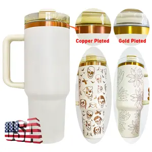 4/8/12 Pack USA Warehouse White 40oz Copper Plating Quencher Tumblers with Handle For Laser Engraving Drinkware Flasks