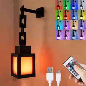 Pixelated Lantern Night Light, 16 Color LED Wall-Mounted Mood Lamp with Remote Control, Rechargeable Bedside Lamp for Boy Room Decor, Home Decor Light, Modern Mood Lighting