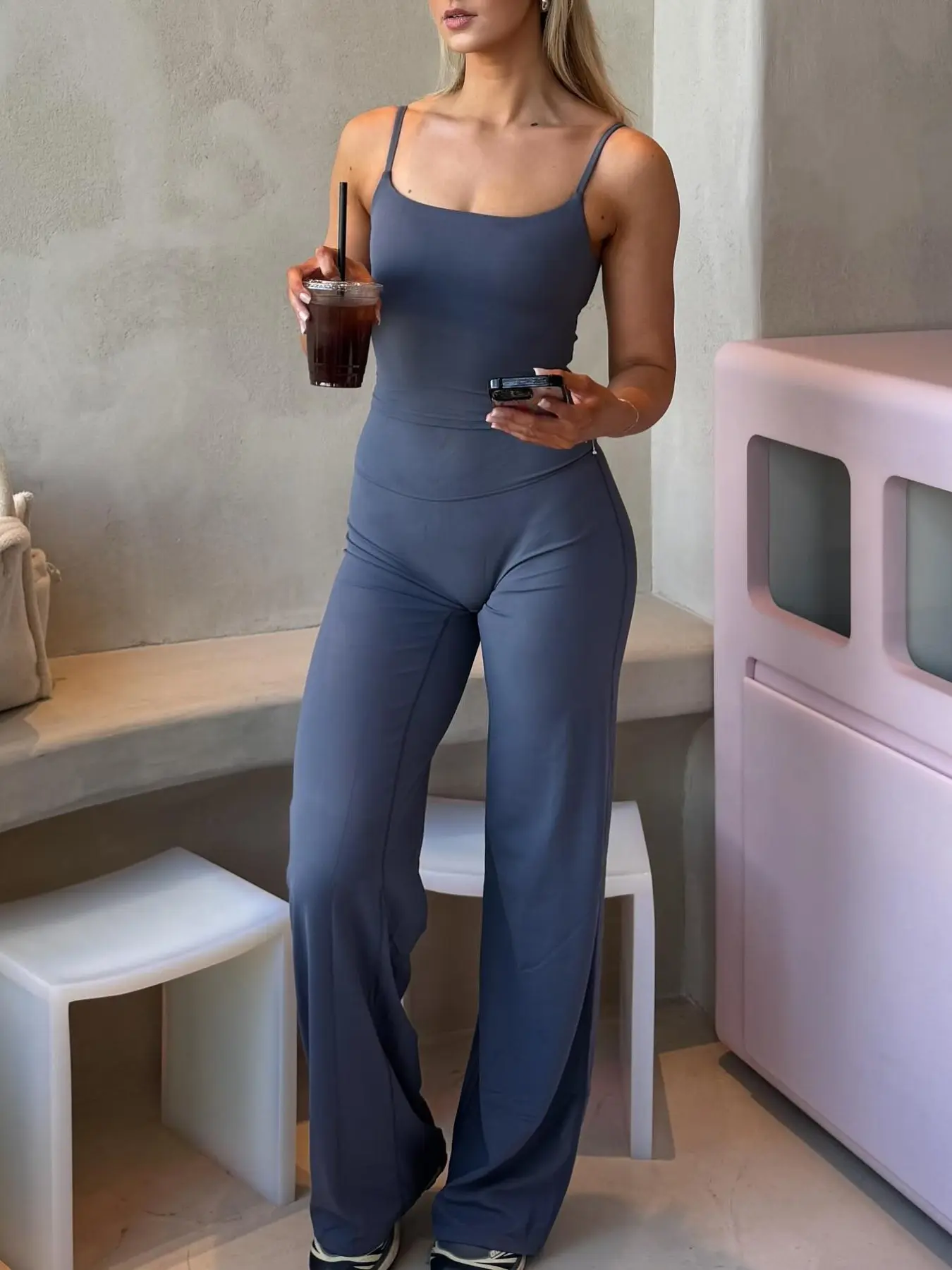 Women's Casual Sportswear Yoga Set, Athletic Workout Set, Stretch Gym Set, Sleeveless Crop Top & Loose Pants, Plain Elastic Comfortable Breathable Quick-Dry, Gym Yoga Daily Wear, Activewear Yoga