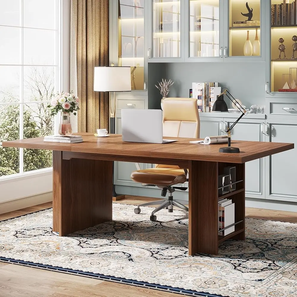 Tribesigns Modern Office Desk 62.99-Inch With Storage Shelves, Ideal for Home Study Room, Brown Tribesigns Modern Office Desk 62.99-Inch With Storage Shelves, Ideal for Home Study Room, Brown
