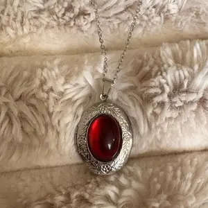 Ruby Locket Amulet Vampire Necklace with Elegant Silver Chain and Red Gemstone Pendant