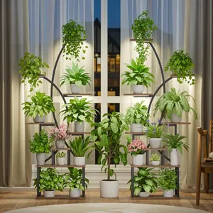 Plant Stand with Grow Light, 8 Tiered Tall Plant Shelf for Indoor Plants Multiple, 65" Large Plant Shelves Metal Curved Shape Flower Holder Display Rack Outdoor Planters Hanging Planters