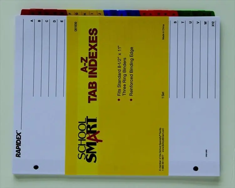School Smart 081939 Paper Plastic Heavy Duty Insertable Reinforced Index Tab Divider- Alphabetical A-Z