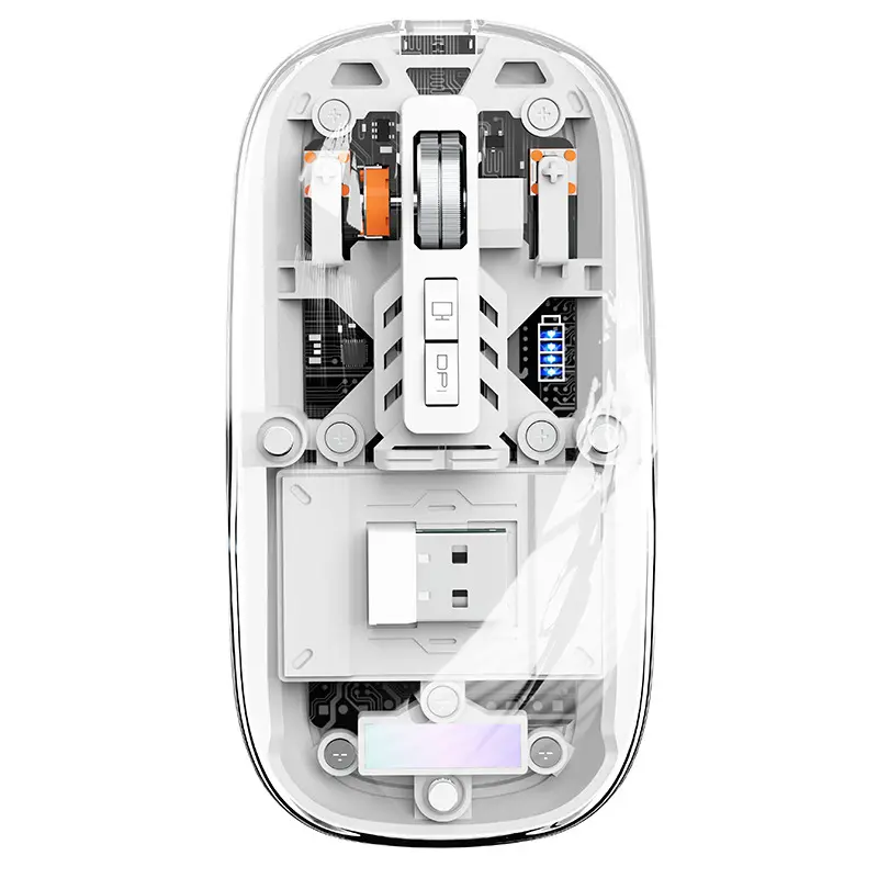 Transparent wireless Bluetooth computer mouse for gaming, e-sports, and office use, USB silent mouse.
