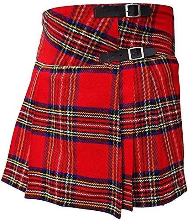 HAAUR TRADERS Women's Billie Fitted Kilt in Royal Stewart Tartan Plaid, Acrylic Wool Blend with Adjustable Leather Straps for Thanksgiving, Pleated Skirt, Easter, Valentines Day, Black Watch, Clothes, Plain Black, Costumes, Basics, All Seasons, Bottom, Bu
