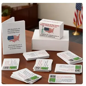 Bilingual U.S. Citizenship Flashcards Set - English/Spanish Naturalization Study Guide with 100 Cards, Adult & All Ages Civics Test Prep, Bilingual Booklet, Party Gift School Supplies