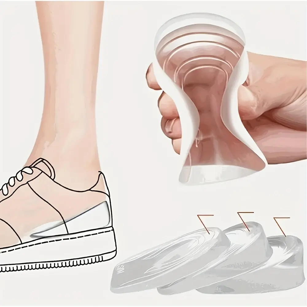 1pair Transparent Silicone Gel Shock Absorbing Insoles, Non-slip Shock Absorption Foot Pads, Soft And Elastic Heel Inserts For Increasing Height
