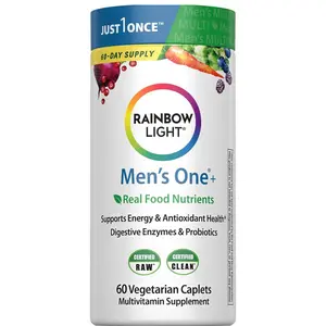 Rainbow Light Mens Multivitamin One + | 60 Caplets | Supports Energy & Antioxidant Health | with Real Food Nutrients, Digestive Enzymes & Probiotics