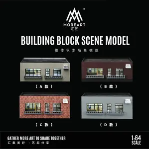 1:64 Scale Diorama City Street View Building Model with LED Lighting Car Garage Model Scene Display Building Model Collections Toys