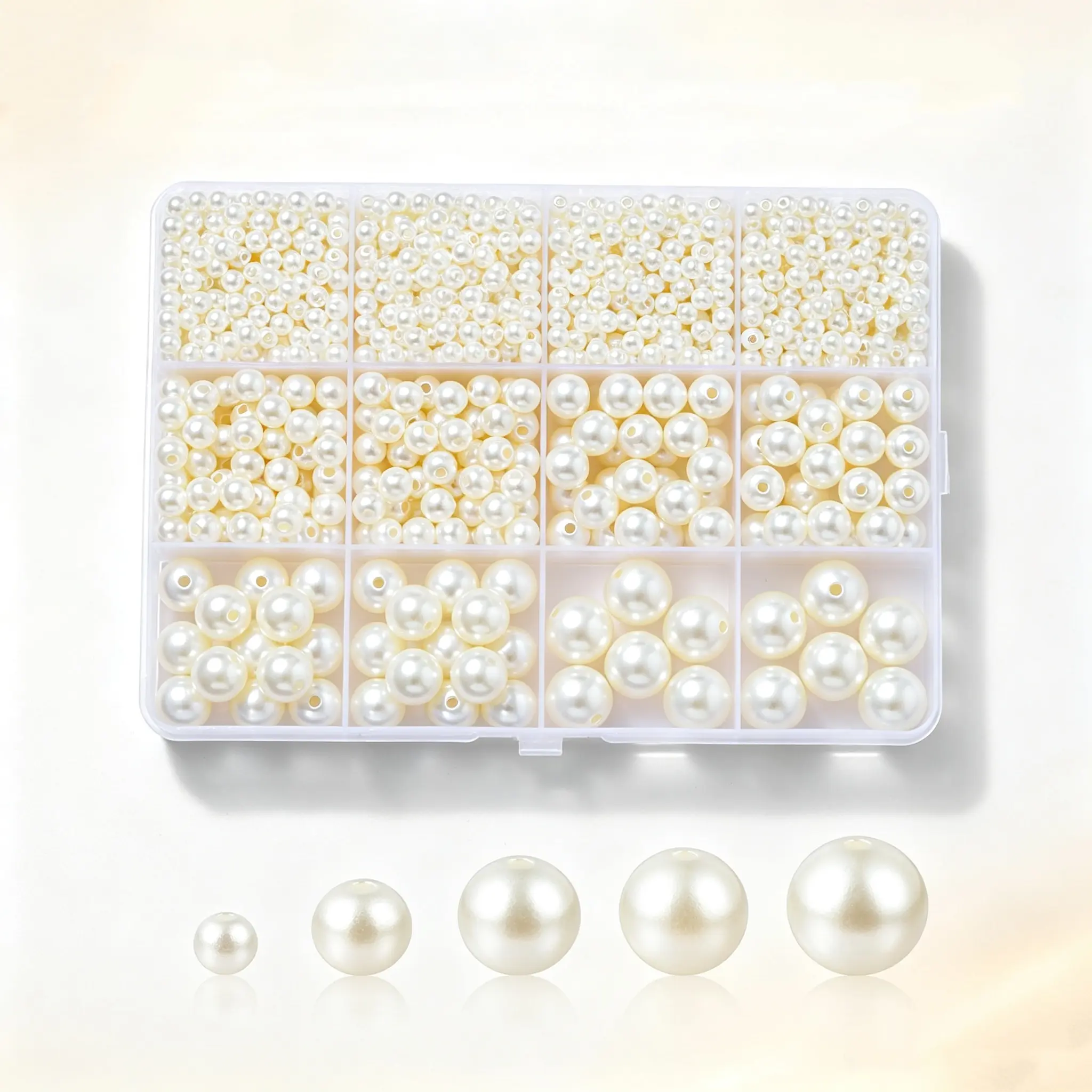 1200 Pcs Pearl Beads for Jewelry Making, 5 Size Round Pearls for Bracelets Making Kit Small Pearl Filler Beads with Hole for DIY Craft Necklace Earrings