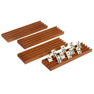10" Set of 4 Domino Racks, Wooden Domino Trays Holders Organizer