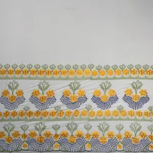 Hibiscus Double Border Embroidered Polyester Fabric| Islands Fabric