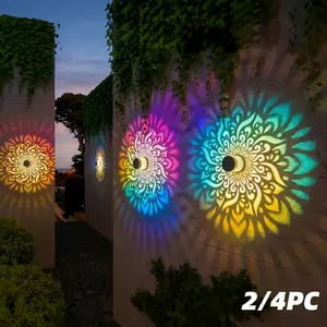 2pcs Solar Mandala Projector - Outdoor Waterproof Wall Lights, 7-Color Changing Metal Fence Decor, Water Resistant Home Decor Essentials, Father's Day Gift Option, Light