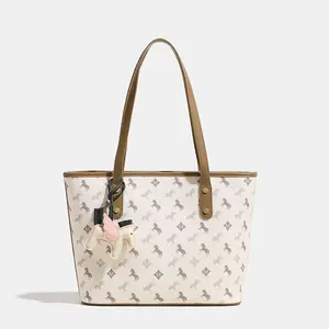Monogram Horse Print Tote Bag for Women, Large Capacity Shoulder Bag with Pegasus Charm, Versatile Everyday Purse, Perfect for Work, School, Travel & Everyday Errands