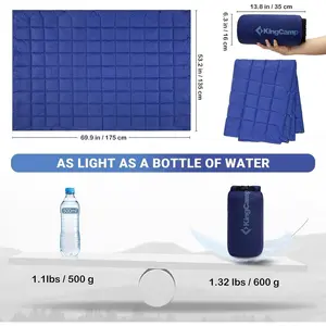 KingCamp Ultralight Camping Blanket, Packable Down Alternative Puffy Wearable Blankets Weatherproof Warm Package Quilt with Snap Buttons for Outdoor Hiking Travel Picnic Stadium (69" L x 53" W, Navy)