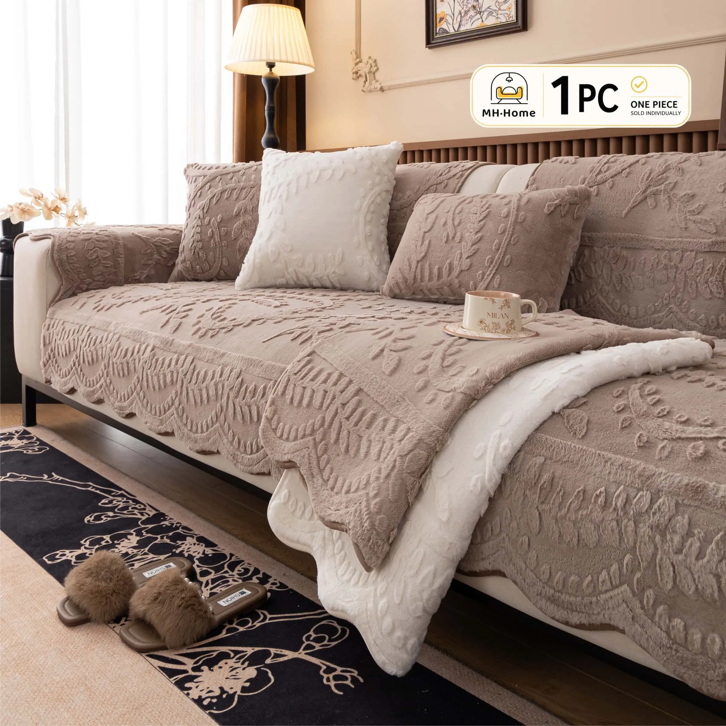 1 PC Embossed Floral Sofa Cover, Decorative Sofa Cover, Slipcover For Sofa, Machine Washable Non Slip Couch Cushion, Pet Friendly Sofa Protector, Available in Multiple Colors, Furniture Cover for Living Room Bedroom, Fits 2 3 Seater Sofas