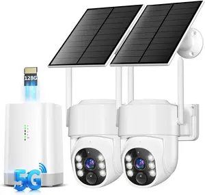 No Subscription Wireless Security Cameras, 2-Cam Solar Kit, 4MP HD, Dual-Band 2.4G/5G WiFi, 360° PTZ, Color Night Vision