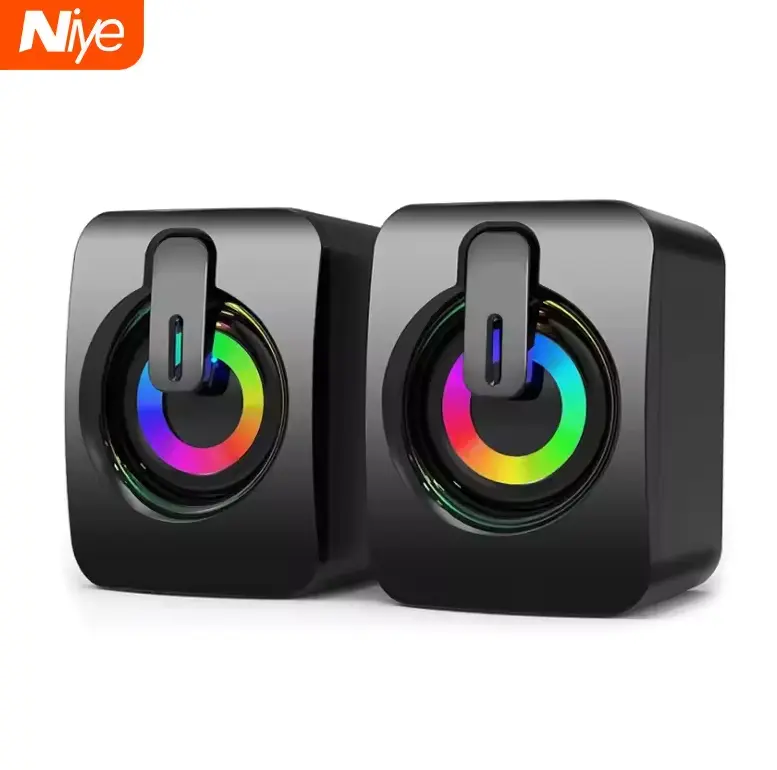 RGB LED Computer Speakers for PC – USB Wired Desktop Speakers with HiFi Stereo Sound, Built-In Microphone for Gaming, Work & Entertainment