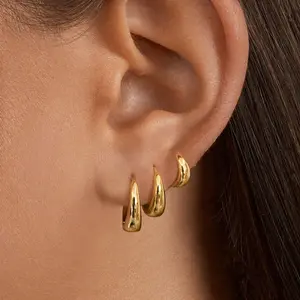 3 Pairs 14K Gold Plated Huggie Small Hoop Earrings Set for Women Men，Lightweight Stackable Earrings for Sensitive Ears，Hypoallergenic Hoop Earrings for Cartilage,Minimalist Earring Stack for Sensitive Ears