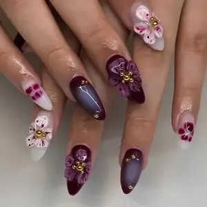 Flower Decor Fake Nails with Nail File & Tape & Stick, 30pcs/bag Removable False Nails for Women Girls Nail Art DIY, Effortless Press on Nails Flower Design Nails Manicure Set, Christmas Gift, Nail Kit Set