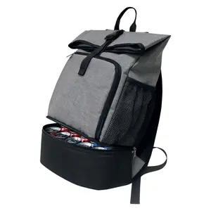 212 MAIN P3432.GREY Polycanvas Recess Backpack Cooler - Grey, Roll Top Design, Buckle Strap, Cooler Compartment, Zipper Closure