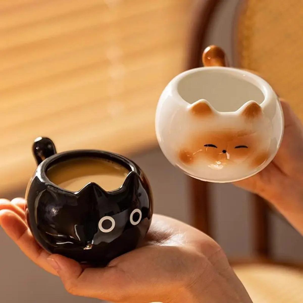 Free shipping3pc Cute Siamese Cat Coffee Cup, Creative Adorable Kitty Mug, High-Quality Elegant Cup, Perfect for Cafes, Office, Living Room, Bedroom, Tea Time Gift, Coffee Cups Gift