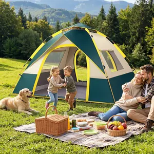 Ezify Automatic Family Camping Tent—an outdoor camping essential! Available in 2-3 person and 3-4 person sizes, with a double-door, multi-window design and waterproof and windproof fabric, it's a must-have for couples' vacations or family camping.