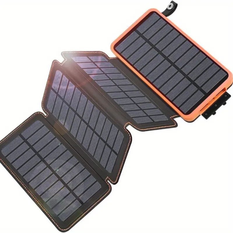 4-Panel Portable Solar Power Bank, 20000mAh High Capacity Lithium Rechargeable Battery, USB Charging External Charger for Smartphones, Tablets, Ideal for Hiking & Camping