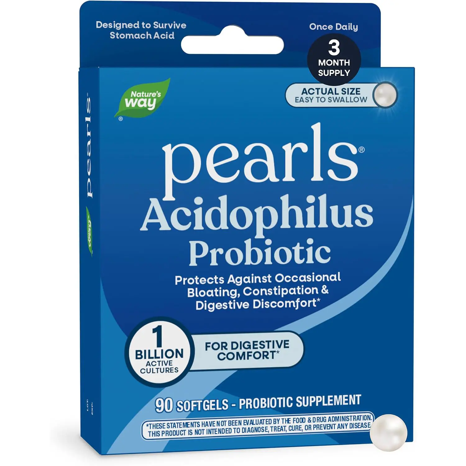 Probiotic Pearls Acidophilus 1 Billion CFU for Digestive Balance and Gut Health Supports Constipation and Bloating Relief No Refrigeration 90 Softgels