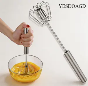 YESDOAGD Stainless Steel Egg Whisk, Hand Push Rotary Mixer, Semi-Automatic for Blending, Whisking & Beating