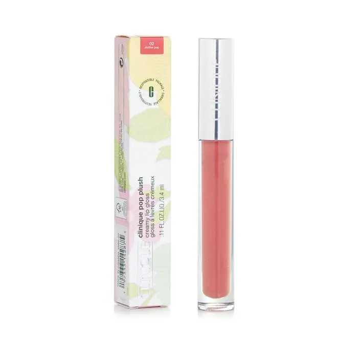 CLINIQUE Pop Plush Creamy Lip Gloss Makeup - #02 Chiffon Pop, Infused with Shea, Hyaluronic Acid & Avocado, Long Lasting Glossy Finish, Moisture, Nourishing