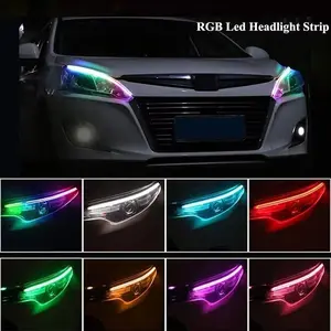 App-controlled RGB daytime running lights (DRL) with flowing turn signals, multiple modes and colors, 12V car decorative light strip, LED car ambient light, LED car light