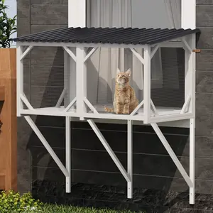 Cat Window Box, 43.3" Catio Outdoor Cat Enclosure for Sunbathing, Napping & Viewing, Window Perch for Large Indoor Cats - All Weather Use, Cat Cage