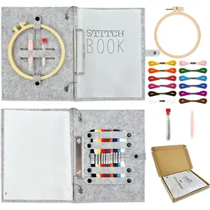 Embroidery Stitch Book Kit for Beginners with Portable 10.65"x8.27" Loose-Leaf Cover, Includes 6 Fabric Pages, Complete Toolkit, Instructions and Videos.