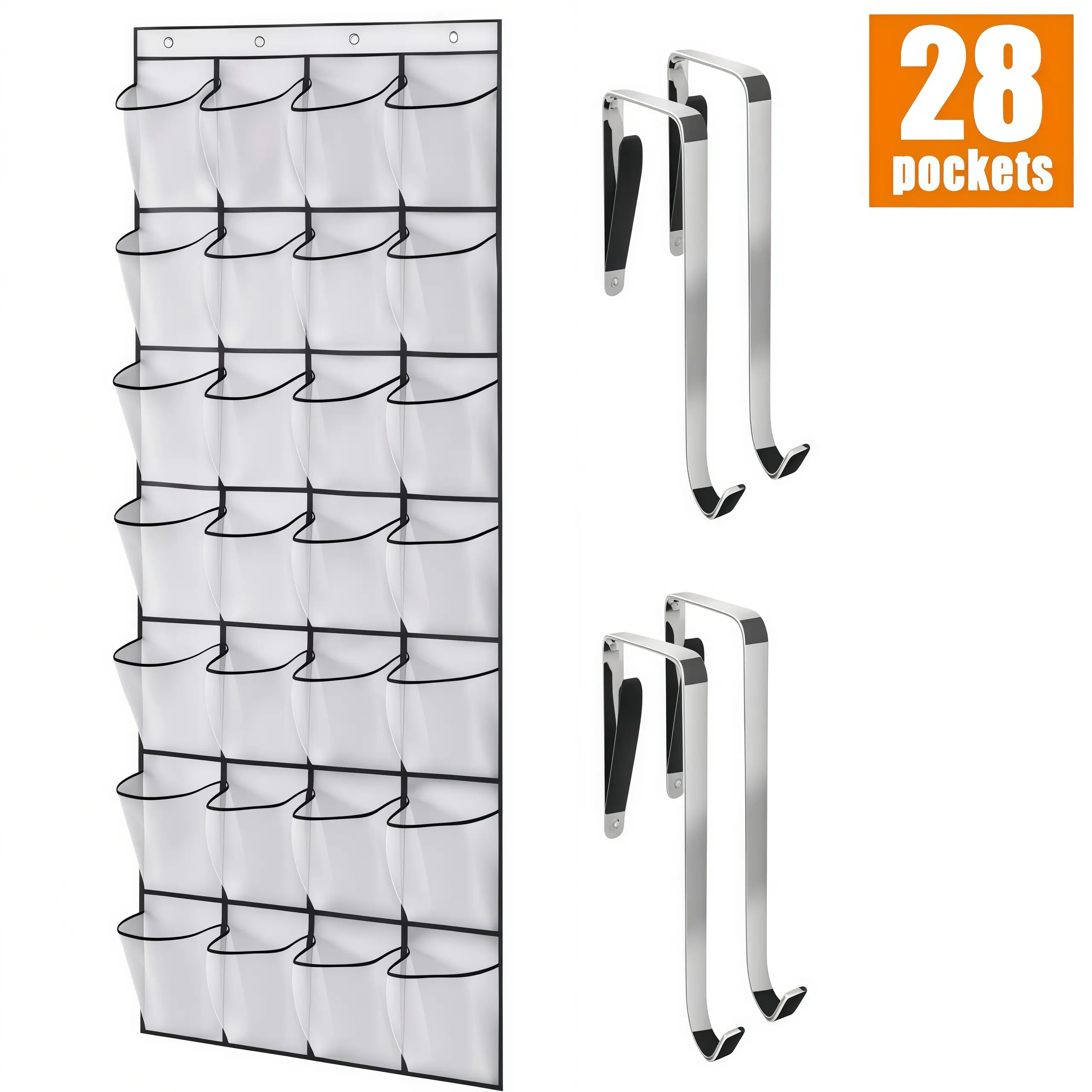 LMMAKE 1PC Over The Door Closet Shoe Organizer - 28-Pocket, 4 Metal Hooks, Adjustable Hangable Racks, Easy Installation, Holds Shoes, Beauty Products & Accessories, Space-Saving for Closets, Apartments, Footwear Organization