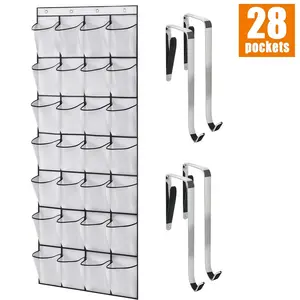 LMMAKE 28-Pocket Over The Door Shoe Organizer with 4 Metal Hooks for Maximum Storage Space-Saving Design Holds Shoes Accessories & More Perfect for Closets Apartments Dorms & Bedrooms - Adjustable Hangable Racks Footwear Organization