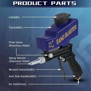Sandblasting Gun, Pneumatic Sandblaster, Small Handheld Portable Sandblaster for Home Use, Metal Rust Removal and Restoration Tool